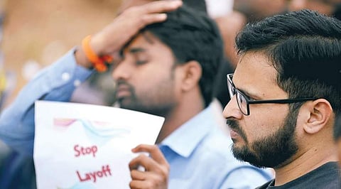 Representative Image: IT employees gathered at Freedom Park to protest mass layoff.  | Pushkar V