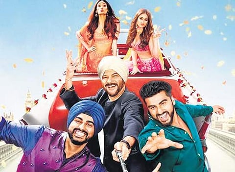 Anil Kapoor, the two Arjun Kapoor’s, Ileana D’Cruz and  Athiya Shetty   in the family rom com Mubarakan