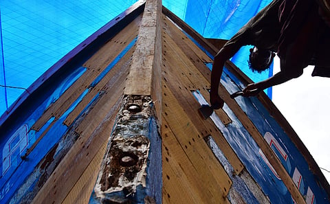The trawling ban is a period that boat owners make use of to undertake repair works on their fishing boats. The 47-day trawling ban ends on July 31 midnight. Express photojournalist Albin Mathew visits a boat repair yard in Ochanthuruthu in Vypin Island, 