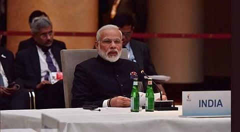The ups and downs in global politics are affecting everyone, Narendra Modi said at an informal gathering of BRICS leaders on the sidelines of the G20 Summit. (Photo | Gopal Baglay's Twitter handle)