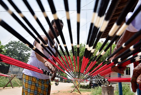 The weavers of Telangana 's Pochampally village manufacture exclusive sarees with intricate and distinctive designs. (Express / R.Satish Babu)