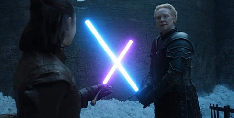 A Youtube video in which swords are replaced by lightsabers in the sparring match between Arya Stark and Brienne of Tarth in Game of Thrones has amassed more than 20 lakh views.