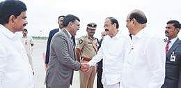 Chief secretary Dinesh Kumar with Vice-President M Venkaiah Naidu at Gannavaram airport in Vijayawada on Sunday | Express