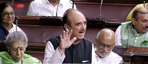 Leader of Opposition Ghulam Nabi Azad speaks in the Rajya Sabha in New Delhi on Wednesday. (PTI)