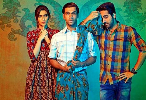 Kriti Sanon, Rajkummar Rao and Ayushmann Khurana in the poster of BAreilly Ki Barfi. (Photo | Twitter)