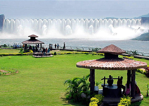 File Photo of Overflowing Sardar Sarovar dam on Narmada river in Narmada district. | PTI