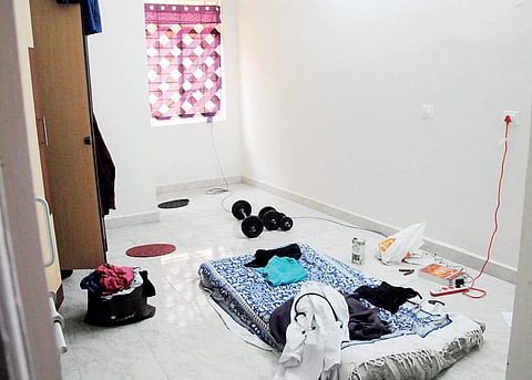 One of the hostel rooms at Gandhi Hospital, where a mattress is seen spread on  the floor |Sayantan Ghosh