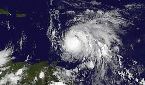 This Sunday, Sept. 17, 2017, GOES East satellite image provided by NASA taken at 7:45 p.m EDT, shows Hurricane Maria as it approaches the Lesser Antilles. | AP