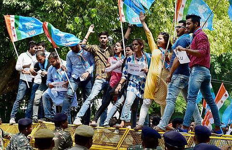 The NSUI and ABVP staging demonstrations in Delhi. | Photo: PTI