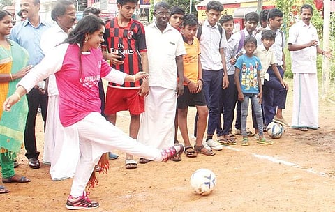 Maradu Municipality chairperson Sunila Sibi in action at the Mangayil High School Ground.