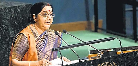 External Affairs Minister Sushma Swaraj delivering her speech at the UNGA