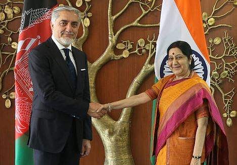 External Affairs Minister Sushma Swaraj and Afghan Chief Executive Officer Abdullah Abdullah met in New Delhi. (Express Photo Service | Shekhar Yadav)