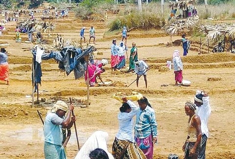 NREGA work in progress in Srikakulam even though many of the workers haven’t got their wages for the last few months   | Express