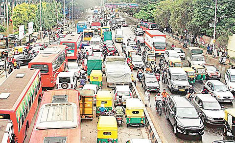 Traffic Jam near Silk Board that usually finds a way through inner lanes, disturbing residential neighbourhoods