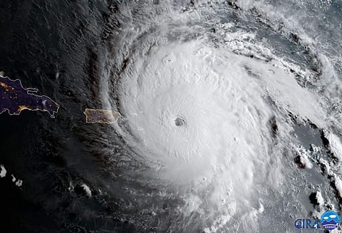 In this geocolour image captured by GOES-16 and released by the National Oceanic and Atmospheric Administration (NOAA), Hurricane Irma approaches Anguilla on Sept. 6, 2017. (Photo | AP)