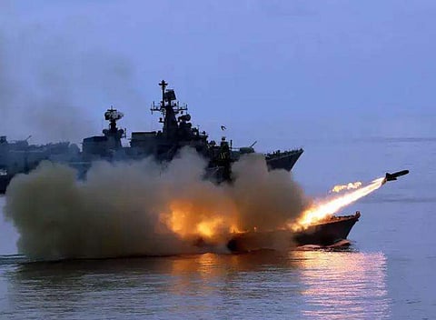 In this PTI file photo, a Surface to Surface Missile is seen fired by INS Nirghat during the Operational Demonstration before Prime Minister Narendra Modi in Kochi, Kerala.