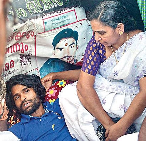 Sreejith with Ramani in front of the Secretariat | Manu R Mavelil