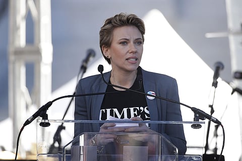 Actress Scarlett Johansson speaks at a Women's March against sexual violence and the policies of the Trump administration. (Photo | AP)
