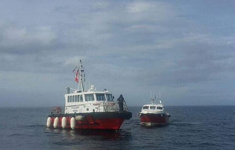 Indian Navy's sailing boat INSV Tarini during the final leg of its journey. (Twitter | Spokesperson Navy)