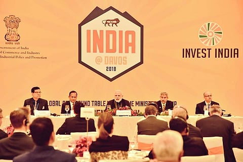 PM Modi hosts a roundtable meeting with CEOs of top global companies on Monday evening. (Twitter Photo: @MEAIndia)