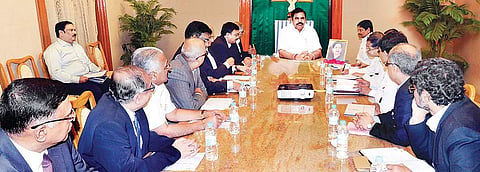 Chief Minister Edappadi K Palaniswami meeting representatives of Confederation of Indian Industrialists (CII), in the city on Monday | Express