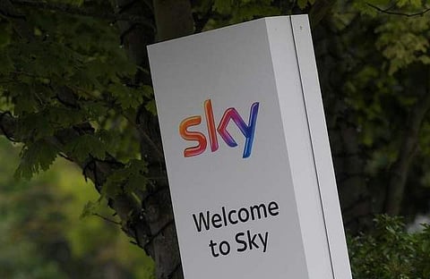 The Sky logo is seen outside of an entrance to offices and studios in west London, Britain June 29, 2017. (Reuters)