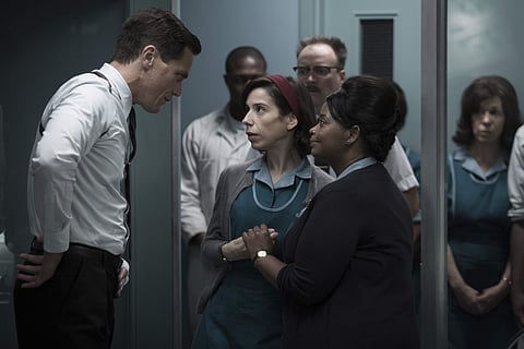This image released by Fox Searchlight Pictures shows Michael Shannon, from left, Sally Hawkins and Octavia Spencer in a scene from the film, 'The Shape of Water.' Guillermo del Toro's Cold War fantasy tale will vie for the most nominations for the 90th a
