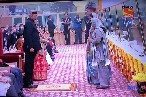 TV grab of Corporal Jyoti Prakash Nirala's family receiving the Ashok Chakra from the President (Twitter/shilpi tewari)