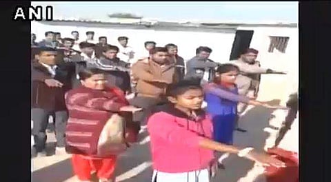 Students of Teacher training institute in Madhya Pradesh taking anti-BJP pledge. (Photo: Twitter - ANI)