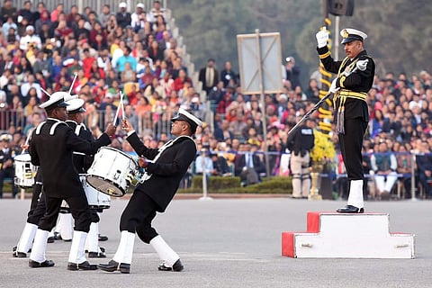 Band performing at the beating retreat ceremony. (Twitter Photo:   @narendramodi)