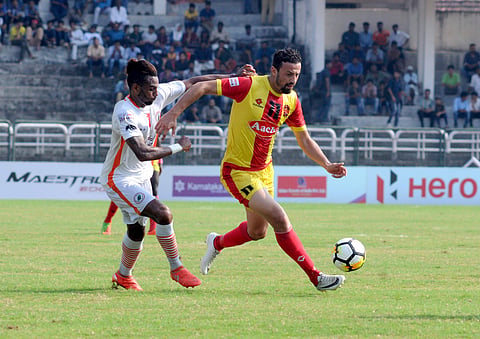 Gokulam Kerala FC's Khaled Alsaleh in action against Neroca FC in I-League at the EMS Corporation Stadium (EPS | A Sanesh)
