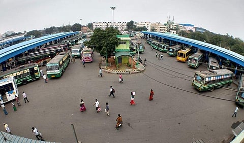 TNSTC buses at the Tiruchy Central bus stand on day 6 of the transport workers strike across Tamil Nadu. (Express Photo | MK Ashok Kumar)