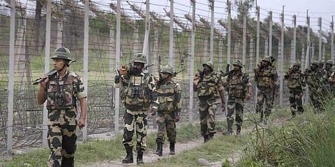 BSF personnel patrolling near the International Border. (Photo | File/PTI)