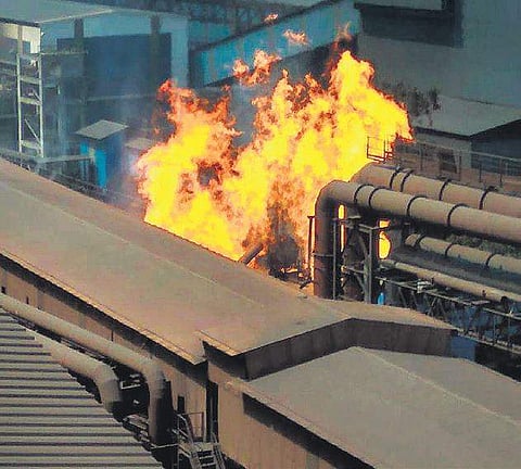 Fire breaks out in SAIL’s flagship integrated Bhilai Steel Plant in Durg, Chhattisgarh on Tuesday following an explosion. | PTI