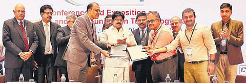 Tamil Nadu Minister for Information Technology M Manikandan during the exchange of MoU between TNeGA and IIT-Madras at Connect 2018 event organised by Confederation of Indian Industry | Express