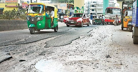 Damaged road near JP Nagar Metro station  Shriram BN