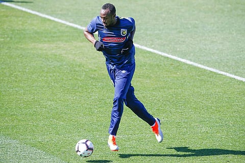 Usain Bolt trains with the Central Coast Mariners soccer team. (File | AP)