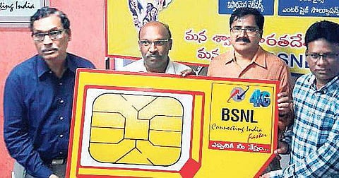 CGMT, AP Circle, BSNL, A Purnachandra Rao launching 4G services at BSNL Bhavan on Monday. | Express Photo Services