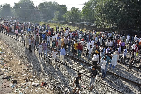 A crowd gathers at the site of Friday's train accident in Amritsar, India, Saturday, October 20, 2018.  | AP
