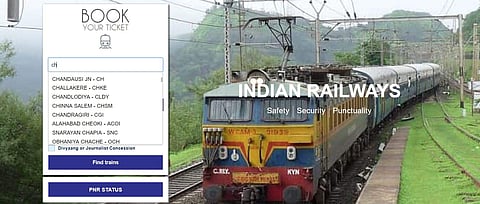Station names appearing in drop-down menus under ‘book your ticket’ in the home page of the website will only have the English language. (Screen shot of the IRCTC website)