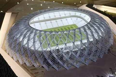 A mdel of Qatar's Al-Wakrah stadium in Doha. (File photo | AP)