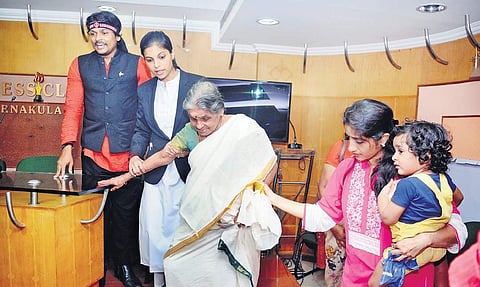Rahul Easwar with his family at a  press conference in Ernakulam press club on Tuesday |  A Sanesh