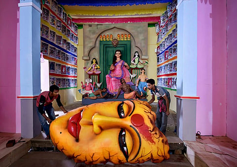 A Durga Puja pandal themed on 'violence against women' in Kolkata Monday October 8 2018. | PTI