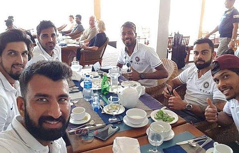 Indian players dining during a tour. (Photo | Cheteshwar Pujara/Instagram)