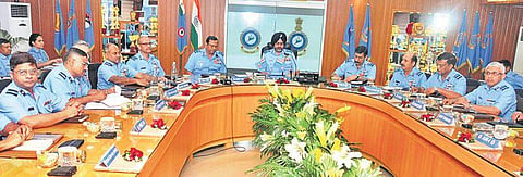Air Chief Marshal B S Dhanoa, Chief of the Air Staff (CAS), presiding over the SAC Commanders' Conference at Akkulam, Thiruvananthapuram, on Thursday