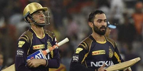 Kolkata Knight Rider Captain Dinesh Karthik (R).