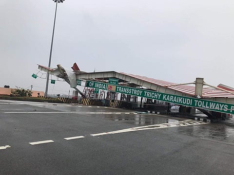 Trichy- Karaikudi toll plaza damaged in the Gaja cyclone. (Photo| Special arrangement)