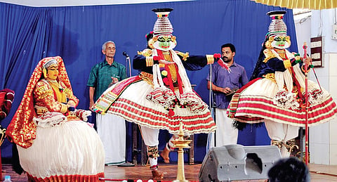 Students of St Mary’s CGHSS, Ernakulam, who won the first prize in HSS category kathakali competition in the revenue district school kalolsavam on Friday | A Sanesh