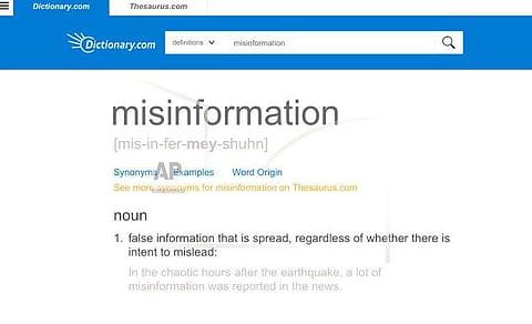 This screen image released by Dictionary.com shows an entry for the word misinformation, which Dictionary.com announced as its 2018 Word of the Year.  (Photo | AP)