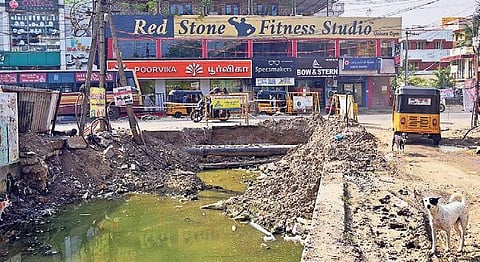 The ongoing culvert work from Vanuvampettai to Madipakkam has been stalled for over two months  Martin Louis